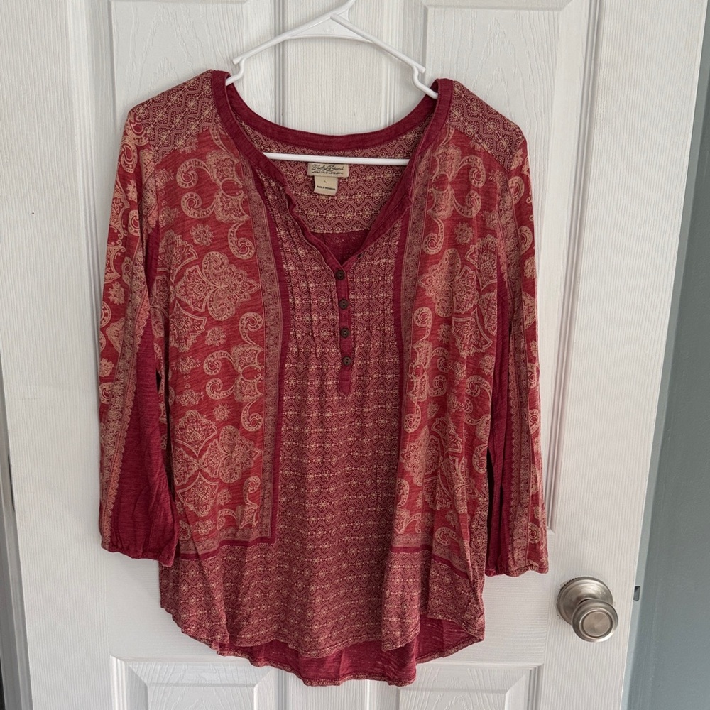 Lucky Brand Burgundy and Beige Patterned Tunic